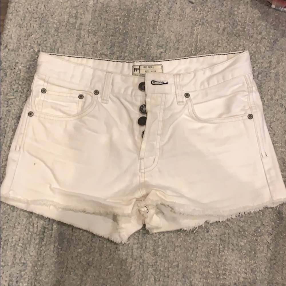 Free People White Button Shorts